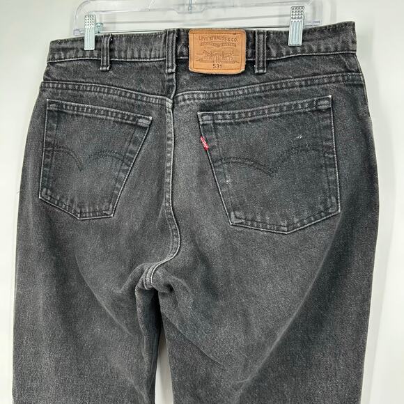 Vintage 80s Men's Levi's 531 Black Straight Leg Faded Denim Jeans 36x32 (35x33) - Picture 7 of 9